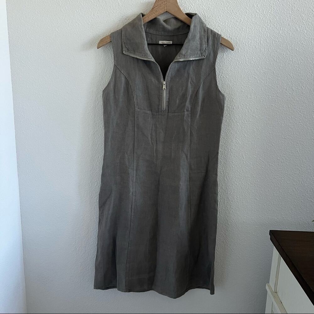 Lina Tomei Neutral 100% Linen Dress Lagenlook Casual Zipper Detail XS